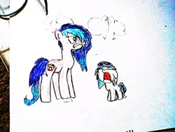 Size: 640x480 | Tagged: safe, artist:officialvinylscratchfan, dj pon-3, vinyl scratch, oc, oc:musical play, pony, 10, baby, base used, crying, female, foal, mom and filly base, siblings, sisters