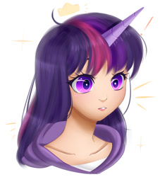 Size: 779x857 | Tagged: safe, artist:clefficia, twilight sparkle, human, bust, clothes, female, horned humanization, humanized, portrait, simple background, solo, white background