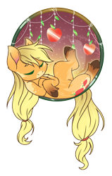 Size: 600x942 | Tagged: safe, artist:fuyusfox, applejack, earth pony, pony, coat markings, cute, dreamcatcher, female, jackabetes, mare, night, simple background, sleeping, solo, stars, transparent background, unshorn fetlocks, watermark