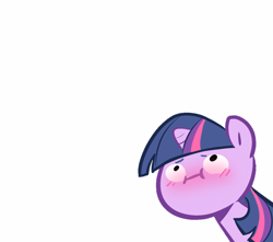 Size: 1066x944 | Tagged: safe, artist:lonelycross, twilight sparkle, :i, blushing, explicit source, grump, juxtaposition bait, simple background, solo, white background