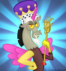 Size: 1024x1102 | Tagged: safe, artist:aleximusprime, discord, twilight's kingdom, crown, discord cane, discord scepter, discorn, hilarious in hindsight, princess discord, scepter, solo, twilight scepter