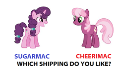 Size: 708x426 | Tagged: safe, big macintosh, cheerilee, sugar belle, earth pony, pony, unicorn, cheerimac, female, image macro, male, meme, shipping, simple background, straight, sugarmac, white background