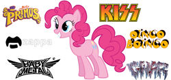 Size: 1566x733 | Tagged: safe, artist:andoanimalia, pinkie pie, earth pony, pony, avant-garde, babymetal, beard, cute, diapinkes, excited, experimental rock, facial hair, female, frank zappa, glam metal, gwar, heavy metal, kawaii metal, kiss (band), new wave, oingo boingo, primus, shock rock, simple background, ska punk, smiling, solo, vector, white background