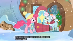 Size: 1920x1080 | Tagged: safe, edit, edited screencap, screencap, aurora the reindeer, pinkie pie, pony, best gift ever, blood, caption, meme, touchdown, youtube caption