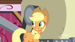 Size: 1920x1080 | Tagged: safe, screencap, applejack, earth pony, pony, father knows beast, applejack's hat, cider mill, cowboy hat, cute, female, hat, jackabetes, mare, smiling, solo, when she smiles