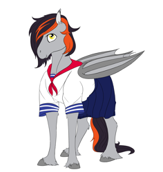 Size: 2224x2352 | Tagged: safe, artist:xenalollie, oc, oc only, oc:tosh, bat pony, pony, high res, male, sailor uniform, simple background, solo, stallion, white background