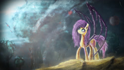 Size: 2500x1406 | Tagged: safe, artist:fearyzy, fluttershy, bat pony, hybrid, pony, bat ponified, bone, bone wings, female, flutterbat, mare, mutant, race swap, sarah kerrigan, solo, starcraft, wings, zerg