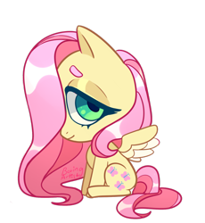 Size: 1280x1389 | Tagged: safe, artist:boringartist, fluttershy, pegasus, pony, chibi, cute, profile, shyabetes, simple background, sitting, solo, transparent background, two toned wings, wings