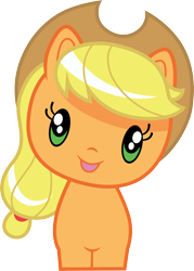 Size: 3000x4194 | Tagged: safe, artist:cloudyglow, applejack, earth pony, pony, chibi, cowboy hat, cute, cutie mark crew, female, hat, jackabetes, looking at you, simple background, toy, transparent background