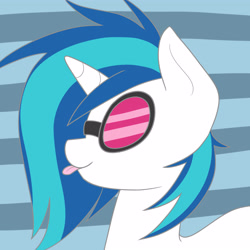 Size: 4000x4000 | Tagged: safe, artist:neekophobia, dj pon-3, vinyl scratch, pony, unicorn, bust, female, mare, solo, striped background, tongue out