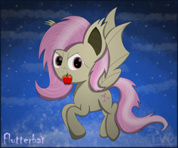 Size: 3000x2500 | Tagged: safe, artist:thevintagepone, fluttershy, bat pony, apple, bat ponified, bat wings, flutterbat, food, looking at you, race swap, solo, wings