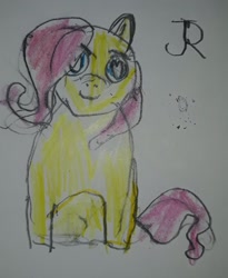 Size: 1350x1650 | Tagged: safe, artist:joeydr, fluttershy, pegasus, pony, female, heart eyes, looking at you, mare, newbie artist training grounds, signature, simple background, solo, traditional art, white background, wingding eyes