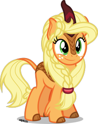 Size: 4000x5047 | Tagged: safe, artist:orin331, applejack, kirin, sounds of silence, absurd resolution, applekirin, braid, cute, female, freckles, jackabetes, kirin-ified, simple background, solo, species swap, transparent background