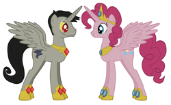 Size: 3872x2380 | Tagged: safe, discord, pinkie pie, alicorn, pony, alicorn princess, alicornified, crown, discopie, female, gem, hooves, jewelry, male, mare, my little pony, pinkiecorn, pony discord, prince, princess, race swap, regalia, shipping, stallion, straight, xk-class end-of-the-world scenario