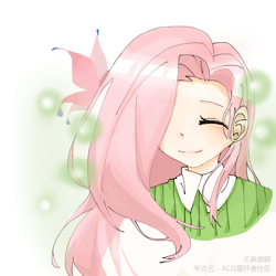 Size: 640x640 | Tagged: safe, artist:麻烦啊, fluttershy, human, eyes closed, female, humanized, solo