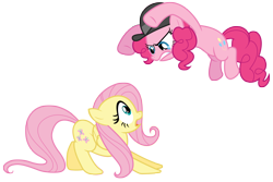 Size: 9000x6000 | Tagged: safe, artist:kiowa213, fluttershy, pinkie pie, earth pony, pegasus, pony, mmmystery on the friendship express, female, hat, mare, pounce, scared, simple background, transparent background, up in the air, vector, wide eyes