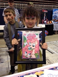 Size: 720x960 | Tagged: safe, artist:ponygoddess, pinkie pie, human, comic cover, convention, crossover, fanart, irl, irl human, lego, photo, target demographic, the lego movie, unikitty