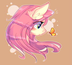 Size: 799x722 | Tagged: safe, artist:dddreamdraw, fluttershy, butterfly, pegasus, pony, blushing, bust, cute, ear fluff, eye clipping through hair, female, head only, looking at something, portrait, profile, shyabetes, solo