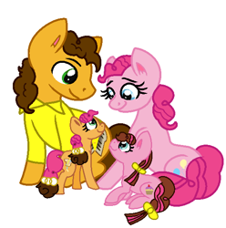 Size: 584x588 | Tagged: safe, artist:hoalyden, cheese sandwich, pinkie pie, oc, oc:cheese pie, oc:raspberry pie, earth pony, pony, base used, cheesepie, female, filly, male, offspring, parent:cheese sandwich, parent:pinkie pie, parents:cheesepie, shipping, simple background, straight, white background