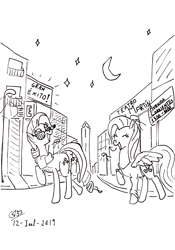 Size: 1728x2472 | Tagged: safe, artist:gafelpoez, fluttershy, rarity, pegasus, pony, unicorn, buenos aires city, newbie artist training grounds, night, obelisco