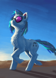 Size: 1000x1400 | Tagged: safe, artist:eqlipse, dj pon-3, vinyl scratch, pony, unicorn, evening, female, happy, mare, painterly, solo, sunglasses