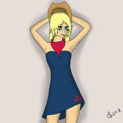 Size: 1024x1024 | Tagged: safe, artist:goldhajik, applejack, equestria girls, alternate costumes, alternate hairstyle, armpits, bare shoulders, clothes, dress