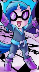 Size: 402x742 | Tagged: safe, idw, dj pon-3, vinyl scratch, pony, unicorn, spoiler:comic, spoiler:comic12, solo, superhero