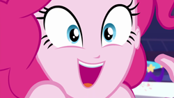 Size: 1920x1080 | Tagged: safe, screencap, pinkie pie, better together, equestria girls, twilight under the stars, bare shoulders, breaking the fourth wall, close-up, cute, diapinkes, face, fourth wall, sleeveless, smiley face, smiling, strapless