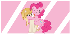 Size: 2000x1000 | Tagged: safe, artist:applerougi, pinkie pie, oc, oc:cremita, earth pony, pony, female, hug, mare