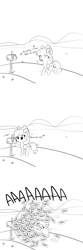 Size: 1280x3840 | Tagged: safe, artist:tjpones, applejack, earth pony, pony, aaaaaaaaaa, black and white, comic, cute, dialogue, ear fluff, female, grayscale, howdy, humming, jackabetes, john denver, lyrics, mail, mailbox, mare, monochrome, onomatopoeia, open mouth, raised hoof, screaming, simple background, singing, solo, song reference, take me home country roads, text, white background