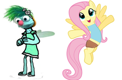 Size: 3753x2482 | Tagged: safe, fluttershy, pegasus, pony, 1000 hours in ms paint, abby's flying fairy school, crossdressing, crossover, fairy, flutterlori loud, gonnigan, gonnileni loud, leni loud's outfit, lori loud's outfit, nipples, ponies wearing clothing