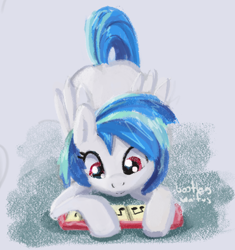 Size: 976x1040 | Tagged: safe, artist:tiffortat, dj pon-3, vinyl scratch, pegasus, pony, bootleg waifu, face down ass up, female, keyboard, mare, race swap, smiling, solo, toy