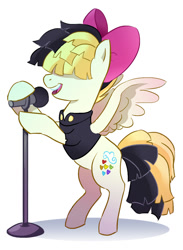 Size: 885x1207 | Tagged: safe, artist:random-gal, songbird serenade, pegasus, pony, my little pony: the movie, bipedal, bipedal leaning, female, hair over eyes, leaning, mare, sia (singer), simple background, solo, spread wings, white background, wings