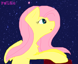 Size: 1104x902 | Tagged: safe, artist:xgalacticxstudios18x, fluttershy, pegasus, pony, bust, chest fluff, colored, female, looking up, mare, night, profile, solo, starry night