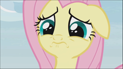 Size: 1280x721 | Tagged: safe, screencap, angel bunny, fluttershy, pegasus, pony, she talks to angel, body swap, close-up, cropped, cute, female, floppy ears, mare, sad, sadorable, scared, shyabetes, solo, wavy mouth