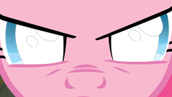 Size: 2560x1440 | Tagged: safe, artist:atomicgreymon, edit, edited screencap, screencap, pinkie pie, earth pony, pony, party of one, angry, close-up, death stare, female, looking at you, mare, possessed, solo