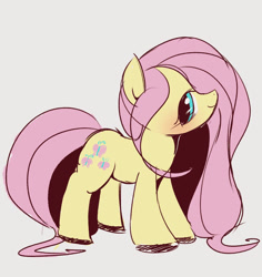 Size: 973x1029 | Tagged: safe, artist:manachaaaaaaaa, fluttershy, pegasus, pony, female, hair over one eye, looking at you, looking sideways, mare, simple background, smiling, solo, standing, white background, wingless