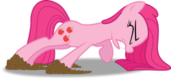 Size: 1302x614 | Tagged: safe, artist:awesomeluna, pinkie pie, earth pony, pony, magical mystery cure, cutie mark swap, eyes closed, female, mare, mud, muddy, pinkamena diane pie, pushing, simple background, solo, struggling, swapped cutie marks, transparent background, vector, what my cutie mark is telling me