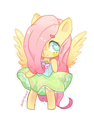 Size: 1024x1366 | Tagged: safe, artist:artist-squared, fluttershy, anthro, butterfly, chibi, clothes, cute, dress, hair over one eye, heart eyes, shyabetes, simple background, solo, transparent background, wingding eyes