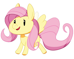 Size: 660x524 | Tagged: safe, artist:riboo, fluttershy, pegasus, pony, chibi, cute, dot eyes, female, mare, open mouth, shyabetes, simple background, smiling, solo, spread wings, three quarter view, transparent background, wings