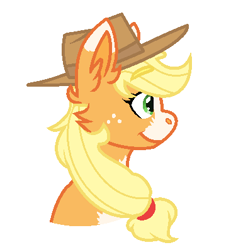 Size: 367x398 | Tagged: safe, artist:medicalmysteries, applejack, earth pony, pony, female, freckles, hat, mare, simple background, smiling, solo, white background