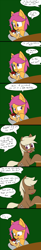 Size: 800x4855 | Tagged: safe, artist:jake heritagu, scootaloo, oc, oc:lightning blitz, oc:sandy hooves, earth pony, pegasus, pony, comic:ask motherly scootaloo, baby, baby bottle, baby pony, bottle, colt, comic, dialogue, female, green background, hairpin, holding a pony, male, mare, milk, mother and child, mother and son, motherly scootaloo, offspring, parent and child, parent:rain catcher, parent:scootaloo, parents:catcherloo, simple background, speech bubble, sweatshirt, tumblr