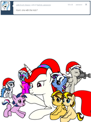 Size: 600x800 | Tagged: safe, artist:dekomaru, oc, oc only, oc:aurora, oc:highwind shine, oc:jubilee shine, oc:nebula, oc:nova, pony, ask, baby, baby pony, colt, female, filly, magical lesbian spawn, male, offspring, parent:trixie, parent:twilight sparkle, parents:twixie, prone, simple background, tumblr, tumblr:ask twixie, white background