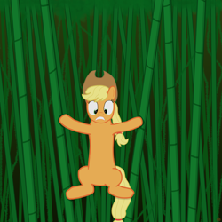 Size: 4000x4000 | Tagged: safe, artist:devfield, applejack, earth pony, pony, absurd resolution, bamboo, holding on, jungle, scared, solo, vine