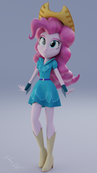 Size: 1080x1920 | Tagged: safe, artist:efk-san, pinkie pie, better together, dance magic, equestria girls, five to nine, friendship games, spoiler:eqg specials, 3d, beautiful, blender, boots, clothes, cowboy boots, cowboy hat, cowgirl, cowgirl outfit, cute, diapinkes, dress, female, hat, high heel boots, shoes, smiling, solo, woman
