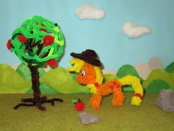 Size: 5152x3864 | Tagged: safe, artist:malte279, applejack, earth pony, pony, apple, apple tree, chenille stems, chenille wire, craft, food, hat, pipe cleaner sculpture, pipe cleaners, sculpture, tree