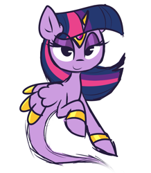 Size: 785x899 | Tagged: safe, artist:lilboulder, twilight sparkle, twilight sparkle (alicorn), alicorn, genie pony, pony, armband, ask genie twilight, female, genie, headband, horn cap, lidded eyes, mare, simple background, smiling, solo, white background, wing jewelry