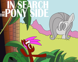 Size: 3448x2744 | Tagged: safe, artist:rainbowbacon, fluttershy, oc, oc:rainbowbacon, pegasus, pony, atg 2019, gary larson, jungle, newbie artist training grounds, the far side