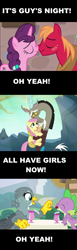 Size: 1088x3552 | Tagged: safe, edit, edited screencap, screencap, big macintosh, discord, fluttershy, gabby, spike, sugar belle, draconequus, dragon, earth pony, pegasus, pony, unicorn, dragon dropped, hard to say anything, to where and back again, cherry, comic, discoshy, feeding, female, food, hug, interspecies, male, nuzzles, screencap comic, shipping, shipping fuel, spabby, straight, sugarmac, text edit, winged spike