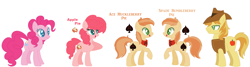 Size: 1959x522 | Tagged: safe, artist:1313jaysong1313, braeburn, pinkie pie, oc, oc:ace huckleberry pie, oc:apple pie, oc:spade bumbleberry pie, earth pony, pony, base used, braepie, colored pupils, family, female, male, mare, offspring, parent:braeburn, parent:pinkie pie, parents:braepie, shipping, simple background, stallion, straight, white background